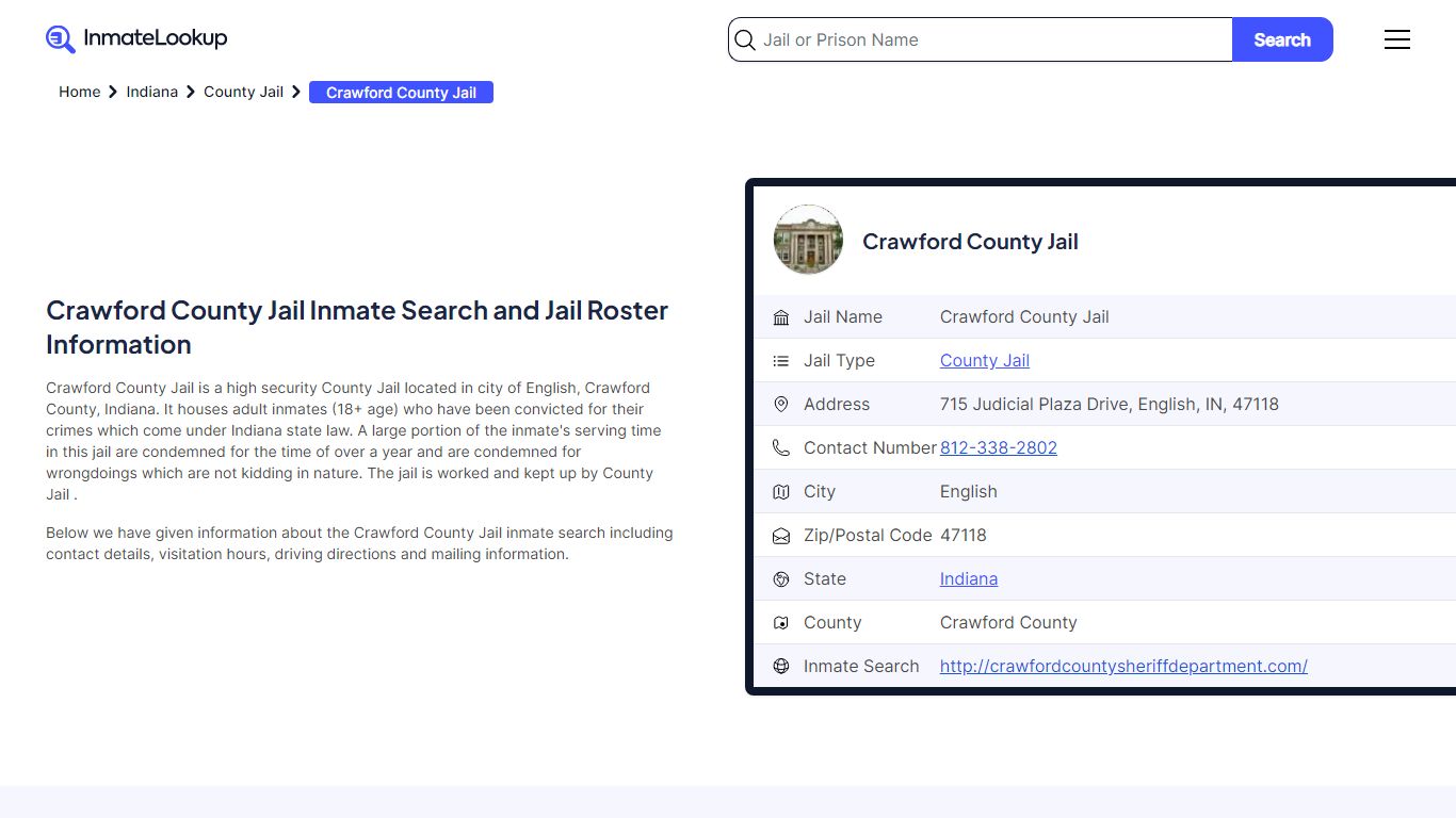Crawford County Jail Inmate Search - English Indiana - Inmate Lookup