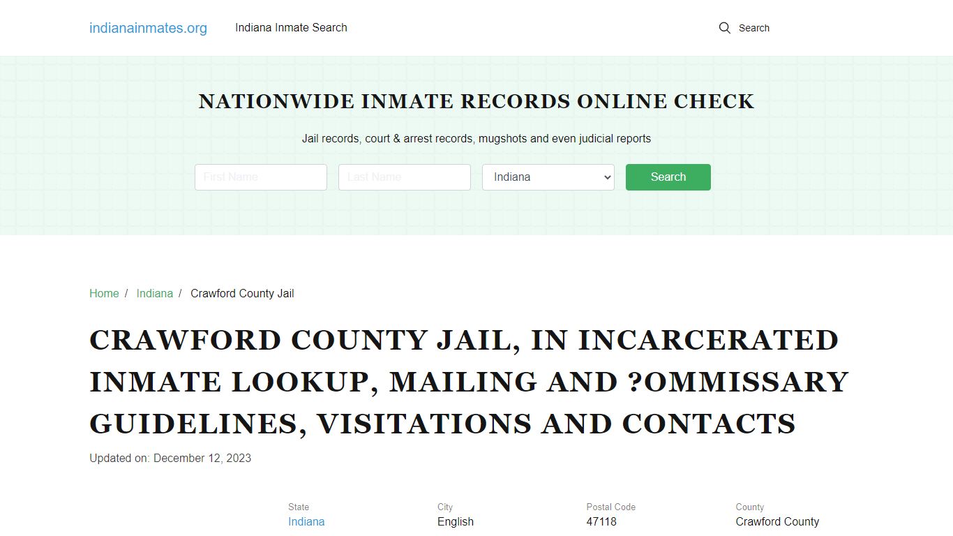 Crawford County Jail, IN: Offender Locator, Visitation & Contact Info