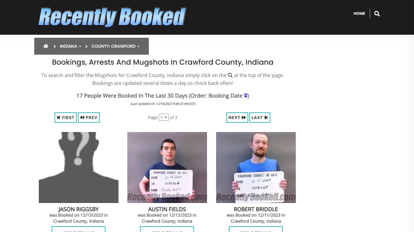 Recent bookings, Arrests, Mugshots in Crawford County, Indiana